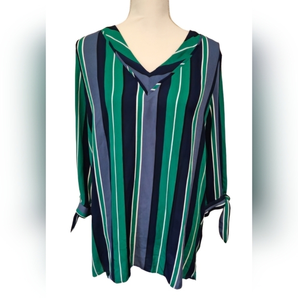 Worthington Tops - Worthington Green and Blue Striped Blouse Women's Size Large